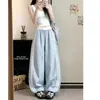 Calça longa listrada de cor contrastante, secagem rápida, perna larga, cintura alta, solta, modeladora, versátil, casual, nova para o verão de 2026, feminina