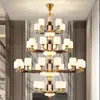 Lustre duplex para sala de estar estilo chinês todo em cobre, sensação de alto padrão, para casas de construção própria e vilas, lustre doméstico de madeira maciça