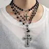 Colar Feminino Ajustável de Liga Estilo Étnico Retrô Pingente Redondo Cruz Contas de Pérola Acrílico