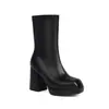 Botas de Cano Curto Base Grossa Elástico Tendência de Palco Comércio Exterior Salto Grosso Botas de Salto Alto Botas Finas Novas Botas Curtas Femininas Plataforma d'Água