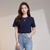 Camiseta Básica de Verano 2026 para Mujer, Cuello Redondo, Color Sólido, Manga Corta, Corte Holgado, Versátil, Camiseta Base para el Trabajo
