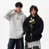 Sudadera con capucha bordada de diseño de marca trendy americana para hombre y mujer, invierno, alta calle, estilo vintage de pareja, chaqueta de terciopelo