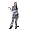 Venta Caliente de Halloween Traje de Uniforme de Prisión Traje de Uniforme de Prisión Familiar Hombres y Mujeres Rayas Celda Disfraz de Cosplay