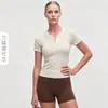 Camisa Henley para Mulheres, Gola Meio Aberta, Canelada, Corte Justo, Manga Curta, Top Esportivo Emagrecedor, Roupa de Yoga Respirável, Camiseta Curta
