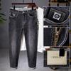 Jeans Masculino 2024 Início do Outono plus size Simples Bordado Tendência Forte Bonito Simples Slim Fit Micro Flare Calça Longa Casual