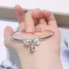 Pulseira Fofa Doce de Sino com Laço Pequena Fresca Princesa em Grande Pulseira de Prata Presente para Namorada Estudante