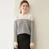 Suéter feminino de cashmere puro, listrado, gola redonda, camada interna quente, casual, versátil, caimento solto, modelador, camada base, suéter de tricô