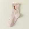 Meias esportivas Femininas Meia-calça de comprimento médio para Primavera e Outono com calça de tubarão Letra C estilo coreano meias de algodão verão finas brancas respiráveis