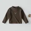 Camiseta de Manga Larga con Cuello Medio para Bebé de Primavera y Otoño, Color Sólido con Cara Sonriente, Camiseta Básica Versátil para Bebé, Diseño Simple Estilo Coreano