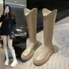 Botas femininas longas em estilo britânico, botas de montaria de perna larga para mulheres plus size, botas de cano alto que afinam a circunferência da coxa, botas femininas elegantes
