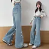 Calça Flare Jeans Nova Primavera 2026 Novo Estilo para Crianças Médias e Grandes Cintura Alta Solta Estilosa Tendência Flare Micro Calça Longa
