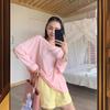 Camisa de proteção solar rosa de manga comprida camiseta gola redonda feminina verão Nova blusa solta fina camisa de ar condicionado top casual ins