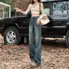 Jeans Rectos Color Gris Cemento para Mujer, Novedad Verano 2025 Cintura Alta Ajustados Pierna Estrecha Ancha Largos hasta el Suelo para Mujer