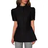Ropa Europea y Americana Transfronteriza para Mujer, Nuevo Estilo de Verano, Dulce y Fresca, Cuello Alto, de Botones, Cintura Alta, Adelgazante, Chaqueta Camisa Top