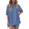 Verão 2026 Novo Cruzamento Europeu e Americano Amazon Comércio Exterior Moda Casual Cor Sólida Solto Conjunto de Pijama Feminino