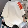 Camiseta Gris de Manga Corta con Lazada a Cuadros 2026 Verano Diseño Estilo Universitario Top de Media Manga para Mujer
