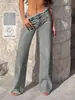 Estação Independente 2026 Moda Jeans Europeia e Americana Garota Quente Retrô Bainha Crua Comprimento Total Perna Larga Calça Longa Cintura Alta Transfronteiriça