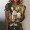 Camiseta con Estampado Digital 3D de Conejo Lindo para Mujer, Camiseta Divertida de Animales, Top Casual de Verano con Cuello Redondo, Manga Corta
