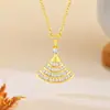 Nuevo estilo Ins collar en forma de abanico con diamantes cuadrados de corte escalonado chapado en oro de 18 quilates falda de diamantes completa cadena para la clavícula de lujo ligero diseño personalizado de alta gama
