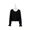 Blusa de algodón Tencel con cuello de encaje negro francés, camisa versátil de manga larga ligera y dulce para principios de otoño
