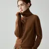 Cárdigan de cachemira de cuello alto para mujer, abrigo de manga larga con botones de un solo botón, diseño simple, top de felpa suave tejido