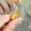 Anel de Gelo Picado para Mulheres, Gypsophila Dourada de Casal, Anel Dourado de Gelo Picado, Anel Círculo Fino Liso, Atacado