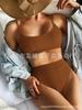 Glory Swimwear Comercio Exterior Nuevo Bikini Sexy Tela de Ola Color Sólido Traje de Baño Dividido para Mujeres 2023bikini