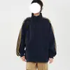 Chaqueta clásica de rayas estilo americano con cuello alto, corte holgado de ropa deportiva casual, versátil para el uso diario y para ir al trabajo, top con cremallera