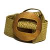 Versão coreana de cinto elástico de lona feminino Cinto decorativo de lona trançada com fivela redonda de madeira simples feminino pronta entrega atacado