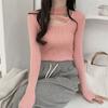 Outono e inverno novo estilo decote halter gola redonda suéter de malha para mulheres com blusa irregular de manga comprida