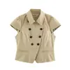 Moda feminina europeia e americana transfronteiriça, best-seller do AliExpress: jaqueta elegante estilo casual para o trabalho, de lapela dupla e manga curta
