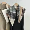 Lenço de Seda Novo Estilo Primavera 2026 com Design de Pintura a Tinta, Lenço Estampado de Seda e Lã para Mulheres, Dupla Face, Lenço de Seda com Padrão Espinha de Peixe Bicolor