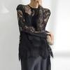 Shanli Dadi Elegante Moda Nicho Renda Camisa Top Feminino Manga Longa Recorte T-shirt Sexy Cobertura