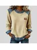 Sudadera con Cuello de Mezclilla Estampado 3D en Bloques de Color Estilo Europeo y Americano 2026 para Mujer, Jersey de Manga Larga, Holgada Casual Estilo Vacaciones Transfronterizo