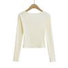 XMY2422-24 verão novo francês puro temperamento textura fio canelado renda costura botão de garota popular T-shirt