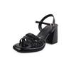 Sandalias de piel con tacón alto de 8 cm de grosor y punta redonda abierta con hebilla para mujer, verano 2024