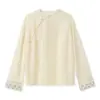 Camisa de Mujer de Alta Gama Estilo Chino Nuevo Primavera con Bordado Pesado en los Puños y Elementos de Diseño P0163