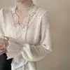 Top casual de punto con inserciones de encaje y diseño de cuello en V, cárdigan de punto de manga larga para mujer, suave y rejuvenecedor, cómodo para otoño