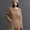 Suéter de Cachemira para Mujer Nuevo Otoño e Invierno Punto Cuello Redondo Diseño Retro con Rizo Estilo Casual Holgado Suéter de Cachemira Versátil