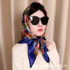 Novo lenço quadrado estampado floral transfronteiriço, turbante estilo étnico, lenço quadrado imitação de seda acetinada, à prova de poeira e quente