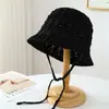 Estilo Coreano Dulce~ Sombrero de Cubo Versátil, Nuevo Sombrero de Paja Primavera y Verano, Sombrero de Pescador Tejido para la Playa, Sombrero de Paja con Lazo