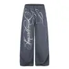 Calça casual masculina criativa estilo americano com estampa floral de letras, perna larga, marca da moda, personalizada, perna reta solta, calça comprida