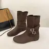 Nuevas Botas de Cuero Gamuza Caña Media Retro Otoño/Invierno 2026 Botines Mujer Moda de Doble Uso Estilo Coreano Suela Plana Suave Slip-On