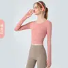 Nova Roupa de Yoga Outono e Inverno, Cropped de Manga Longa com Decote V e Pregas, Top Fitness Respirável de Secagem Rápida, Modelador, com Efeito Nuvem