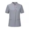 Ropa de trabajo de verano de manga corta para personal de limpieza de hotel femenino, conjunto de uniforme estilo chino para personal de ventas y limpieza de propiedades de hotel