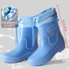 Zapatos de agua de moda, cierre de cordón, impermeables, botas de lluvia de caña corta, caña media, resistentes al desgaste, aptos para cocina, zapatos de goma cálidos, zapatos antideslizantes para mujer