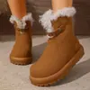 Botas de nieve de color contrastante para mujer, pelo rizado, suela gruesa, antideslizantes, cálidas, de algodón, dulces, versátiles, talla grande, zapatos de mujer de comercio exterior