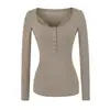 Camiseta de Manga Larga con Retazos de Encaje y Forro Polar Fino, Hombro Normal, Diseño Otoño/Invierno para Mujer, Ajuste Delgado, Top Base de Punto