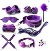 Conjunto Erótico de Couro Roxo e Preto de Pelúcia de 10 Peças Alternativo Adulto Bondage Brinquedo Sexual Suprimentos Atacado Provocação