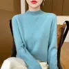 Suéter de lana cálido de punto con cuello semialto, modelo nuevo sin costuras, versátil para otoño e invierno, capa base de moda para mujer